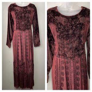 Renaissance Dress Size M L Embroidered Velvet Burgundy Victorian Witchy Vamp